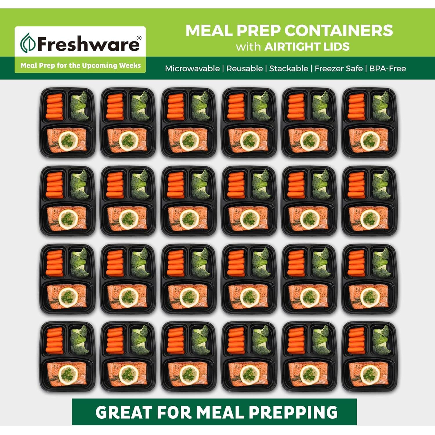 Contenedores de Comida Freshware 3 Compartimentos 710 ml 50 Pzas