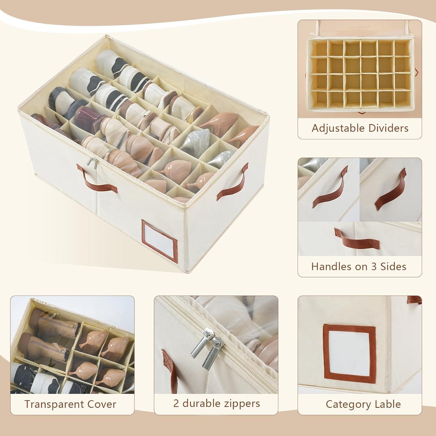 Organizador de Zapatos INSTY Beige Plegable 24 Pares con Divisores