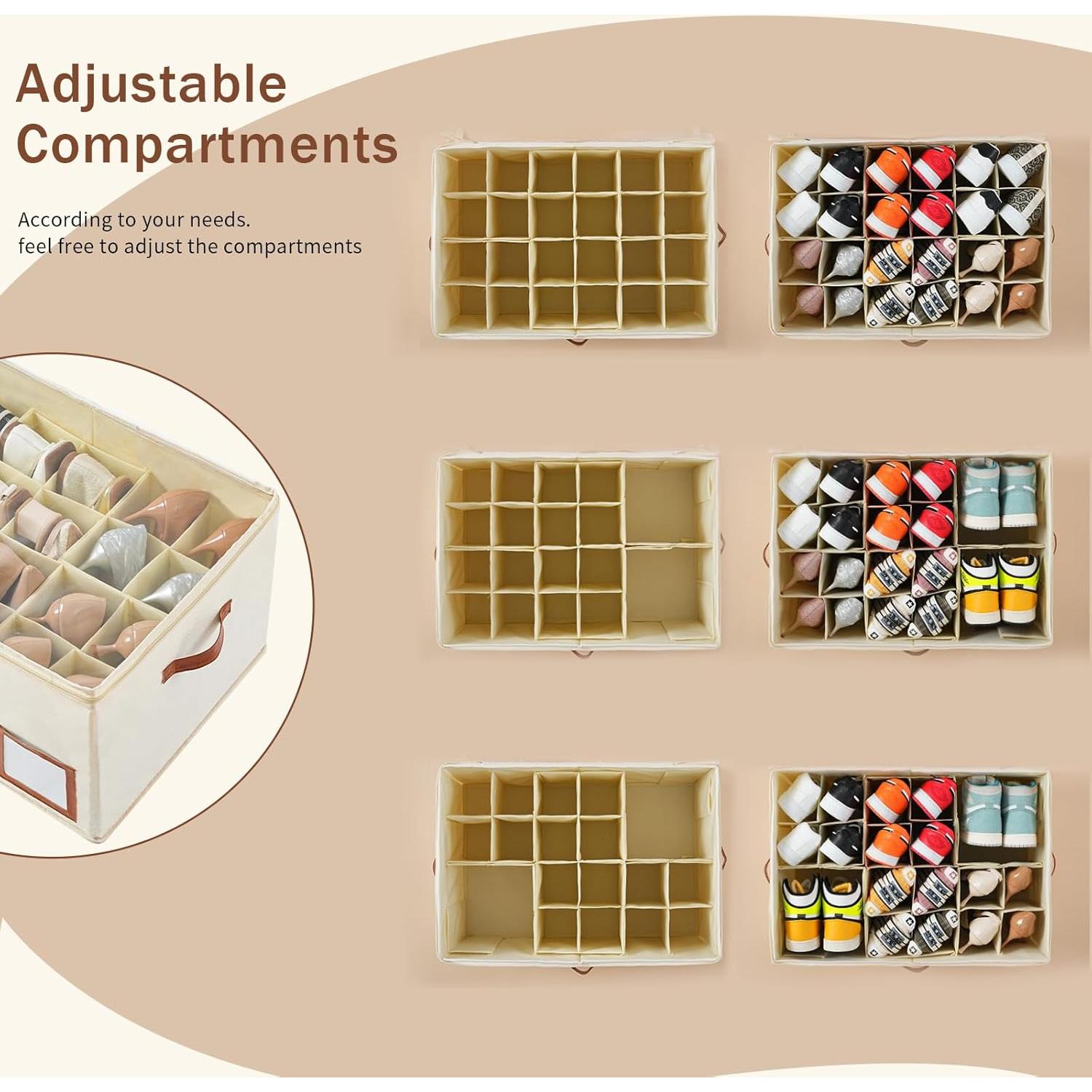 Organizador de Zapatos INSTY Beige Plegable 24 Pares con Divisores