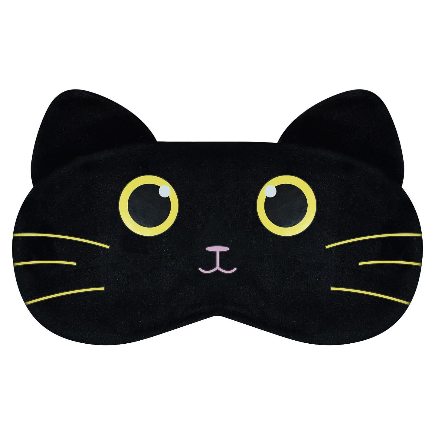 Máscara de Sueño de Felpa Mezeic Gato Negro para Adultos y Niños