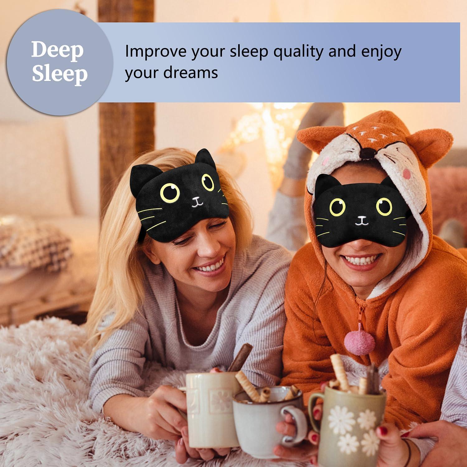 Máscara de Sueño de Felpa Mezeic Gato Negro para Adultos y Niños