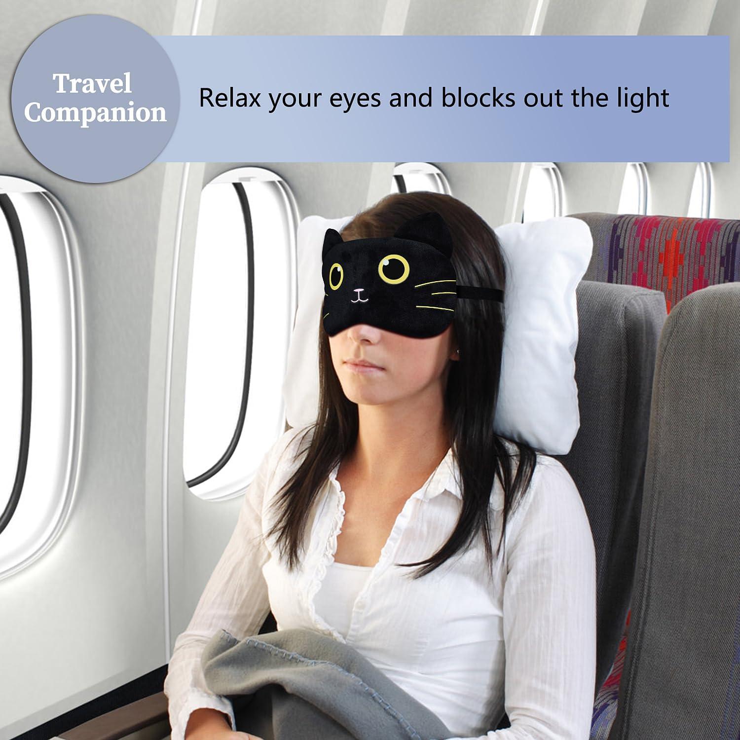 Máscara de Sueño de Felpa Mezeic Gato Negro para Adultos y Niños
