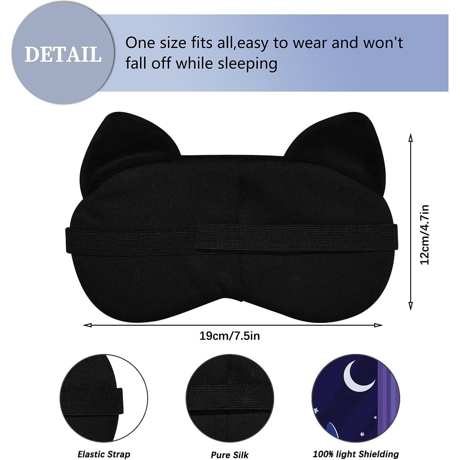 Máscara de Sueño de Felpa Mezeic Gato Negro para Adultos y Niños