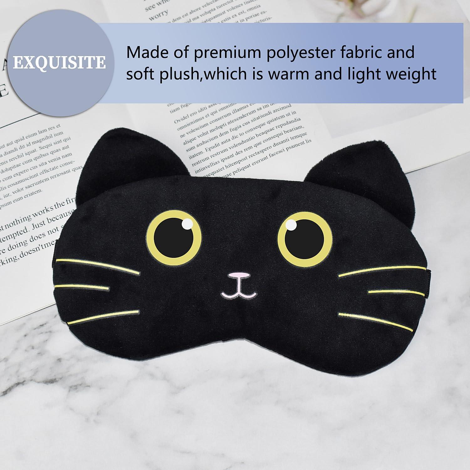Máscara de Sueño de Felpa Mezeic Gato Negro para Adultos y Niños
