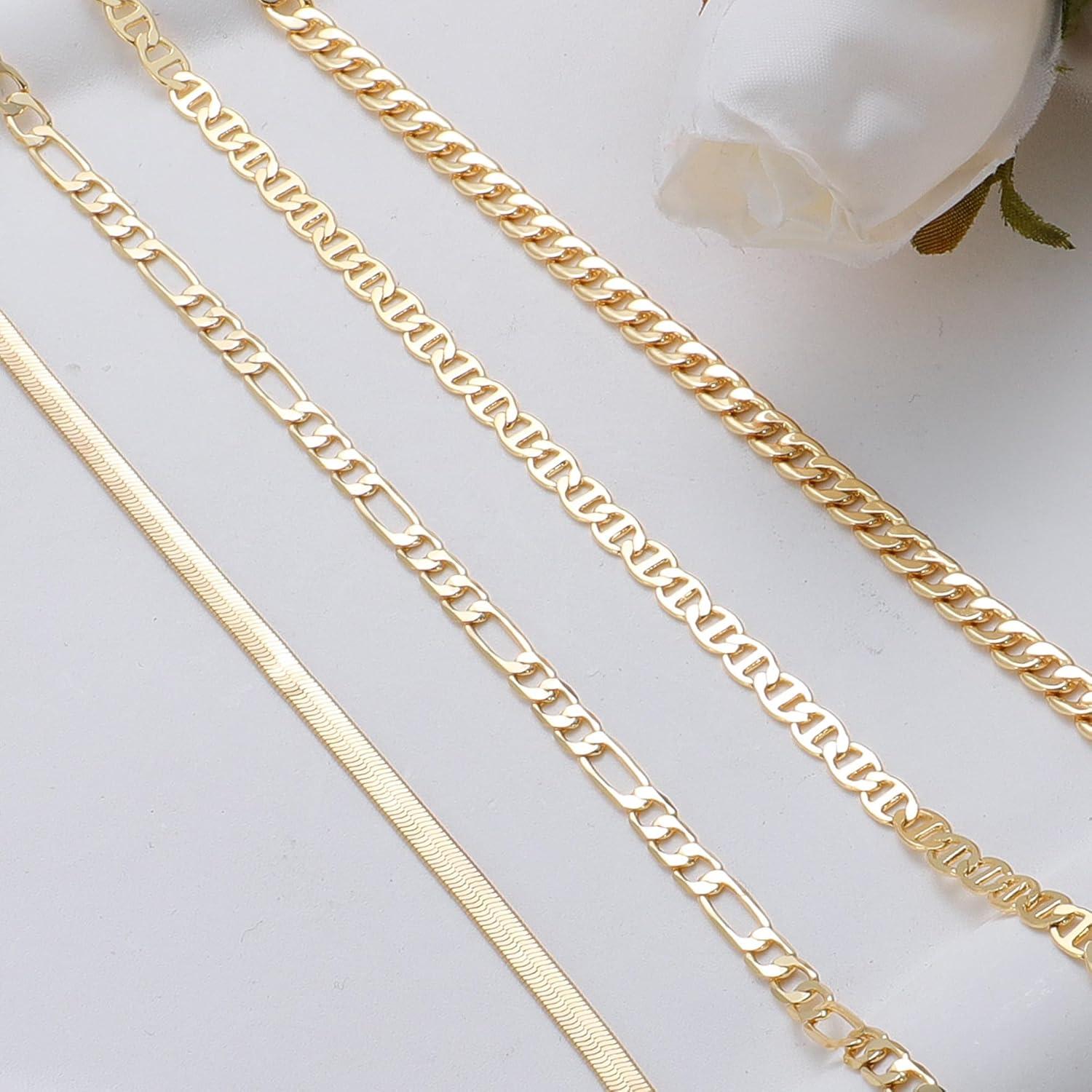 Conjunto 4 Pulseras de Tobillo Oro Laminado 14k Amicon