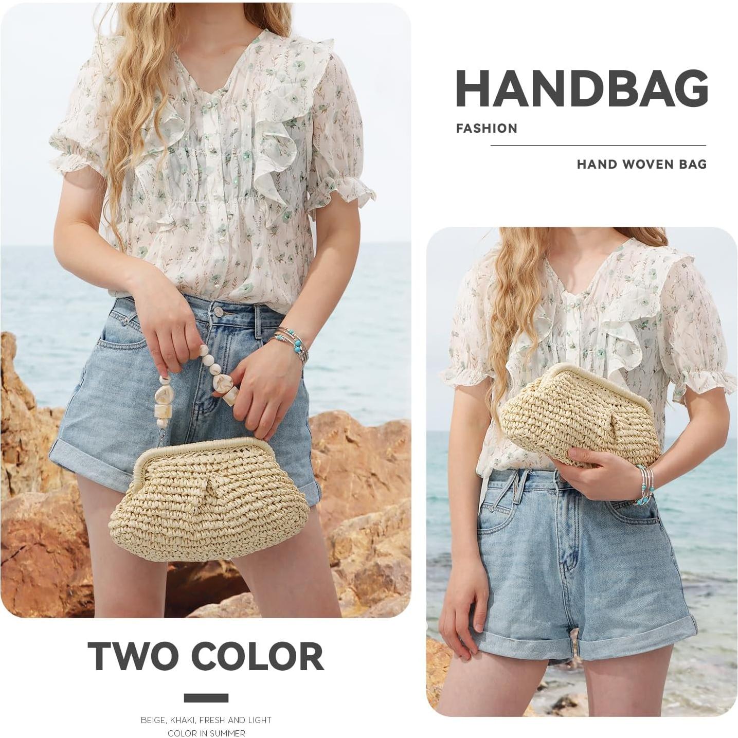 Bolso de Mano de Paja LUI SUI Beige para Mujeres - Verano