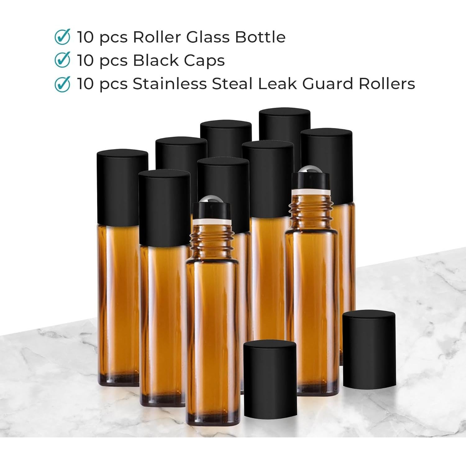 Paquete de 10 Botellas de Rodillo de Aceite Esencial 10ml Ámbar