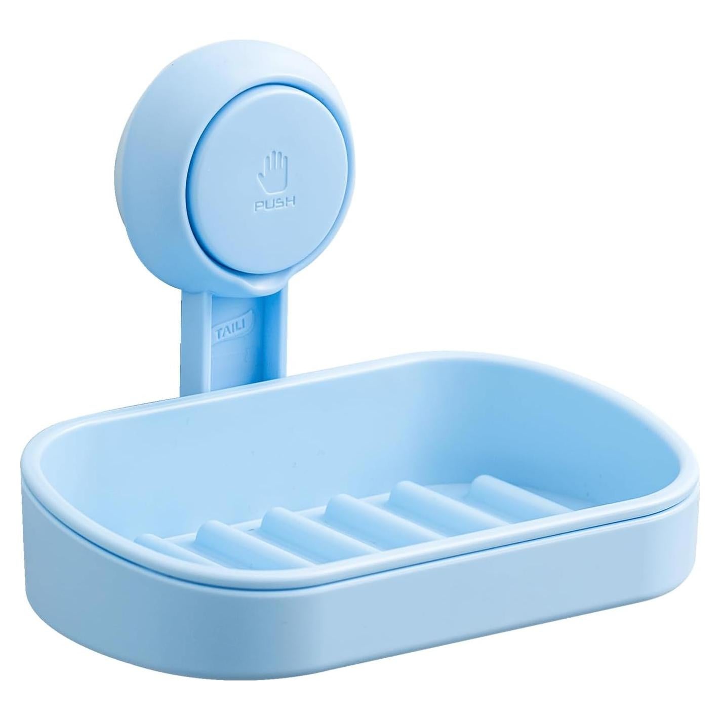 Soporte para Jabón TAILI con Ventosa Azul, Doble Plato, Sin Taladrar