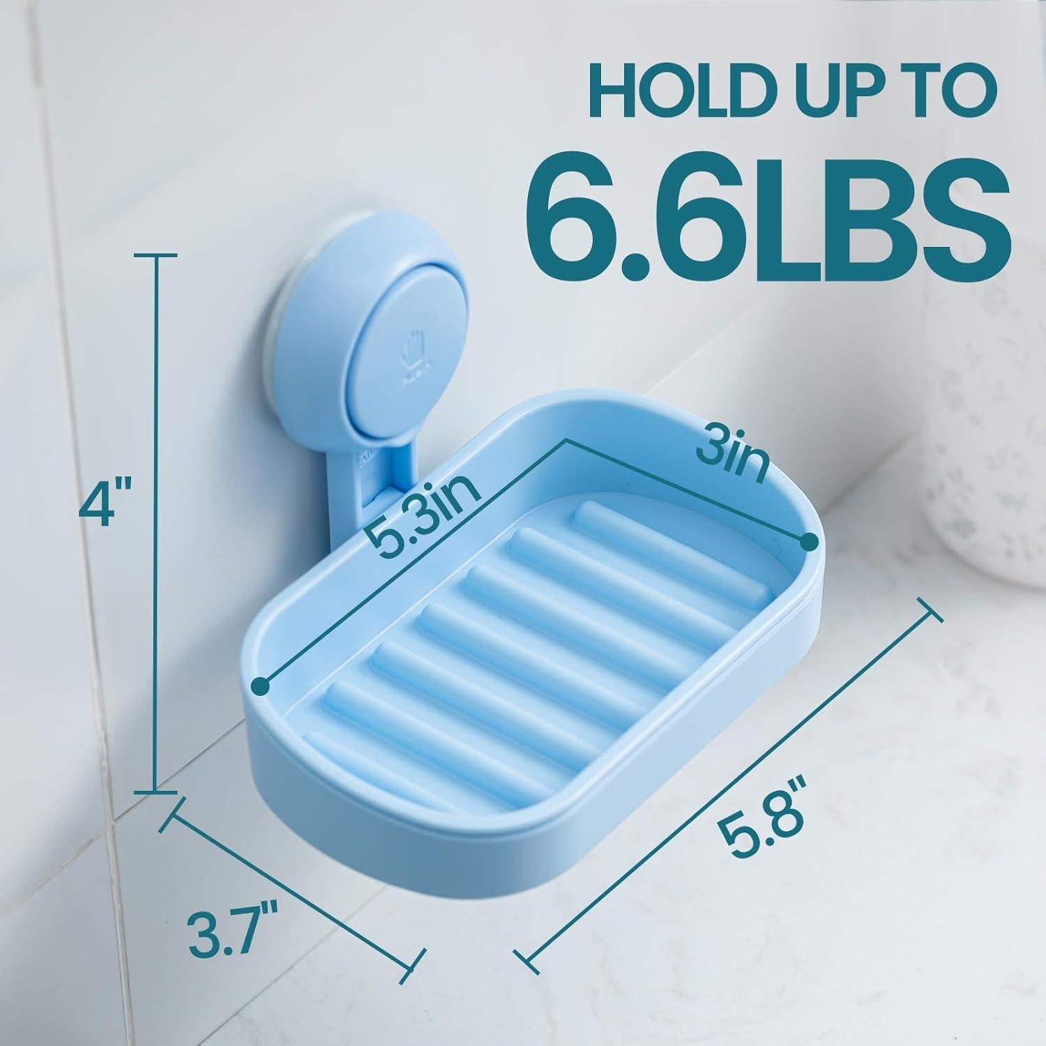 Soporte para Jabón TAILI con Ventosa Azul, Doble Plato, Sin Taladrar