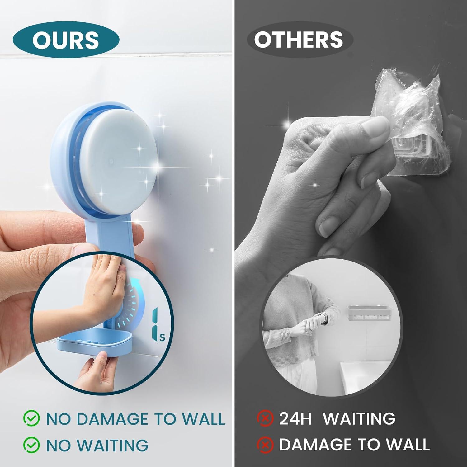 Soporte para Jabón TAILI con Ventosa Azul, Doble Plato, Sin Taladrar