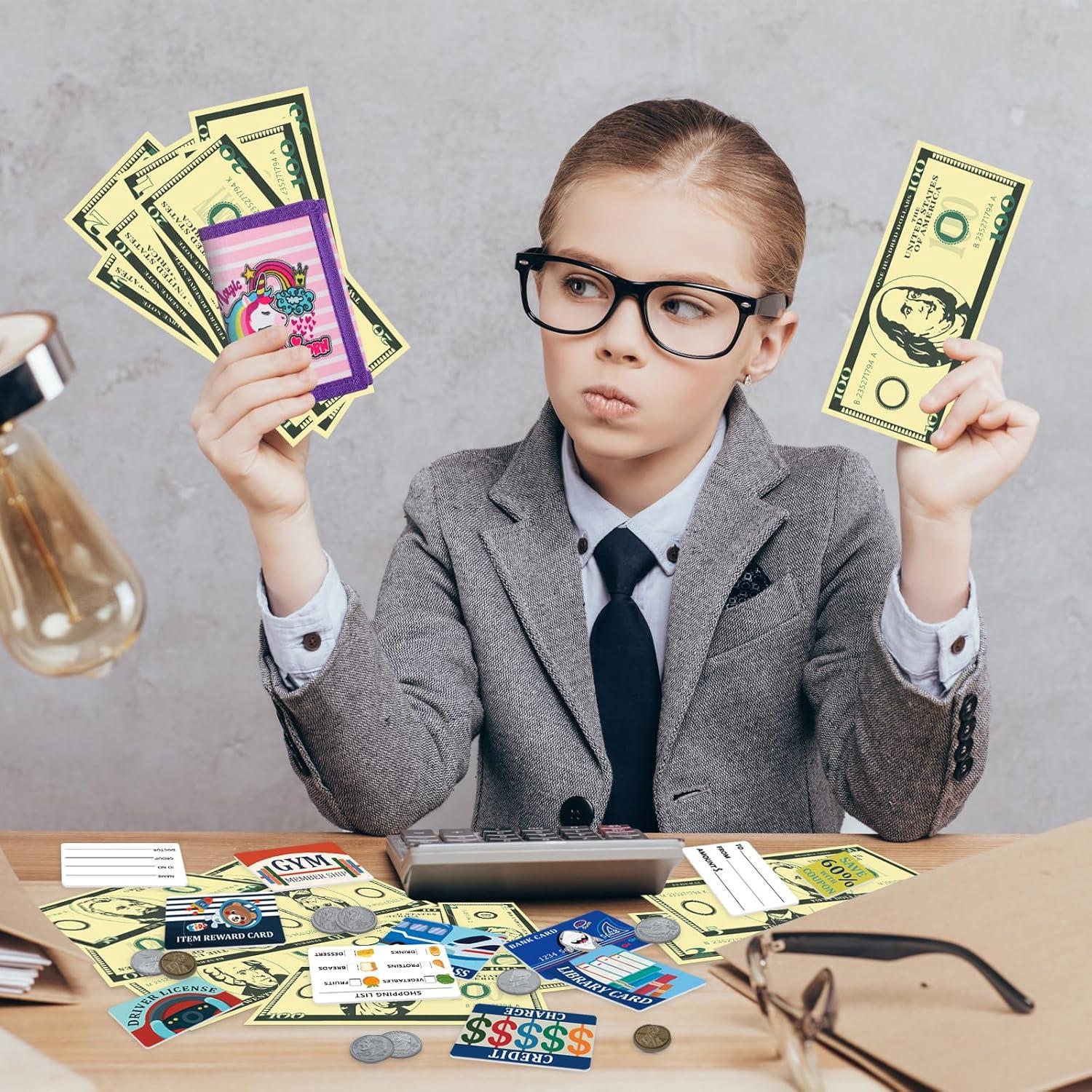 Cartera de Juego DEEKI con Monedas y Tarjetas Falsas - Unicornio Arcoíris