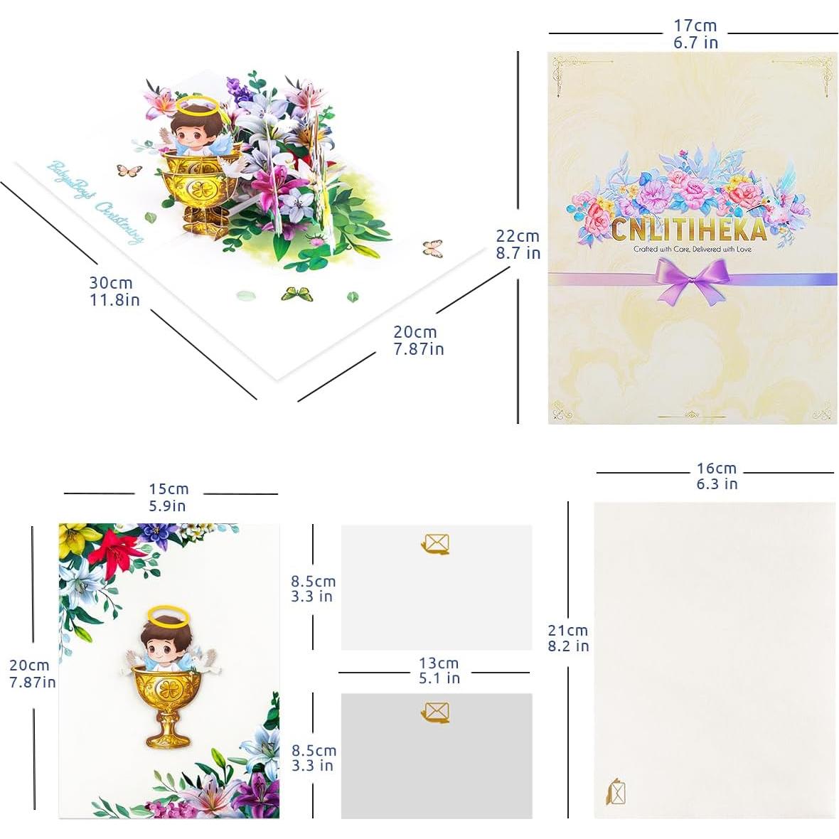 Tarjeta Pop Up Bautismo Niños CNLITIHEKA 3D con Sobre