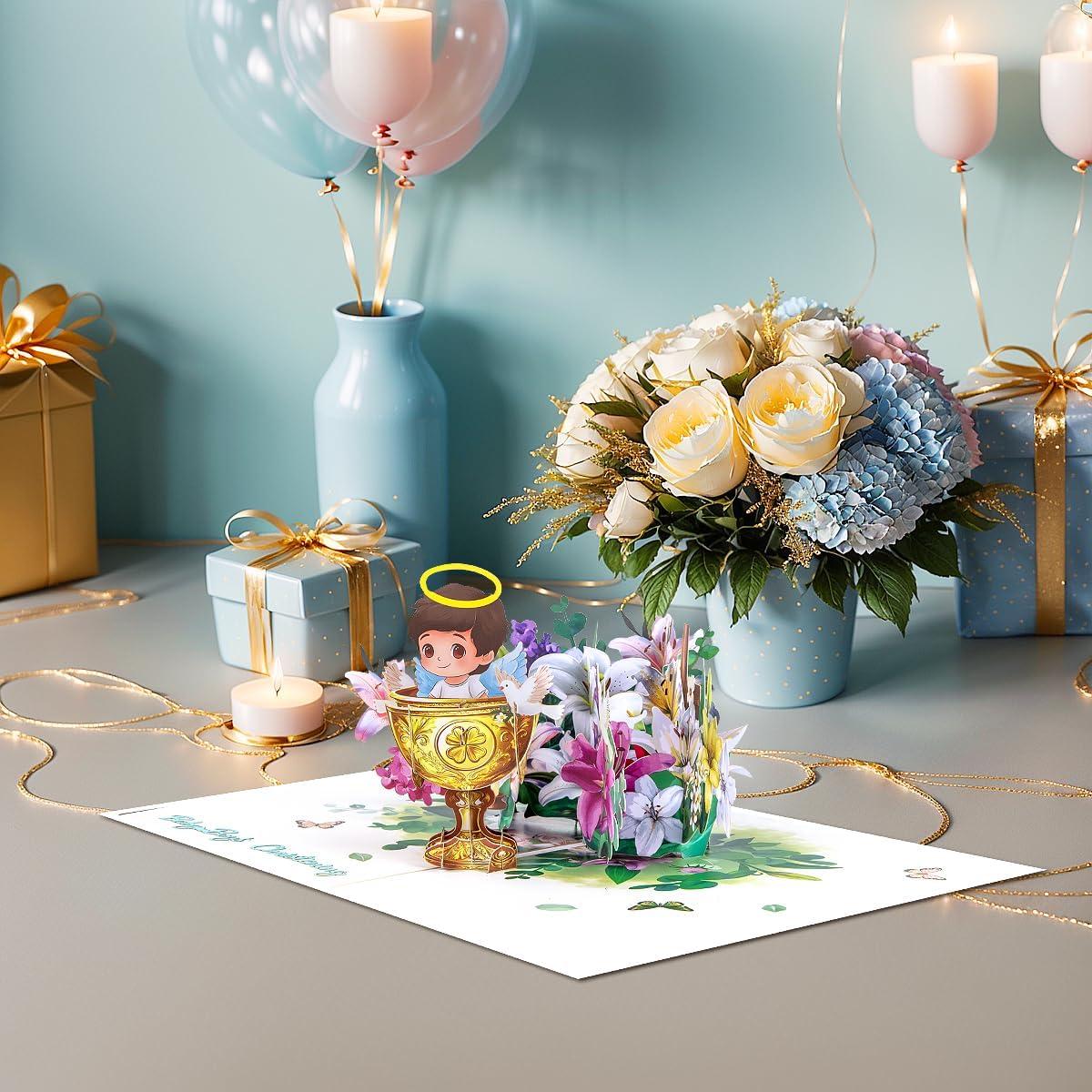 Tarjeta Pop Up Bautismo Niños CNLITIHEKA 3D con Sobre