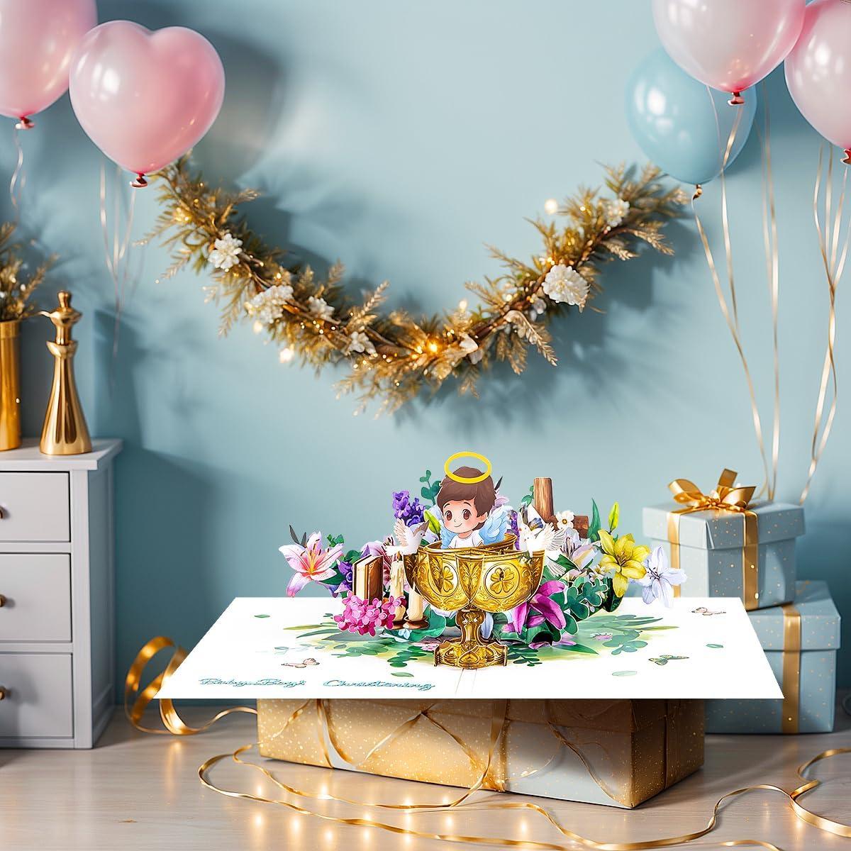 Tarjeta Pop Up Bautismo Niños CNLITIHEKA 3D con Sobre