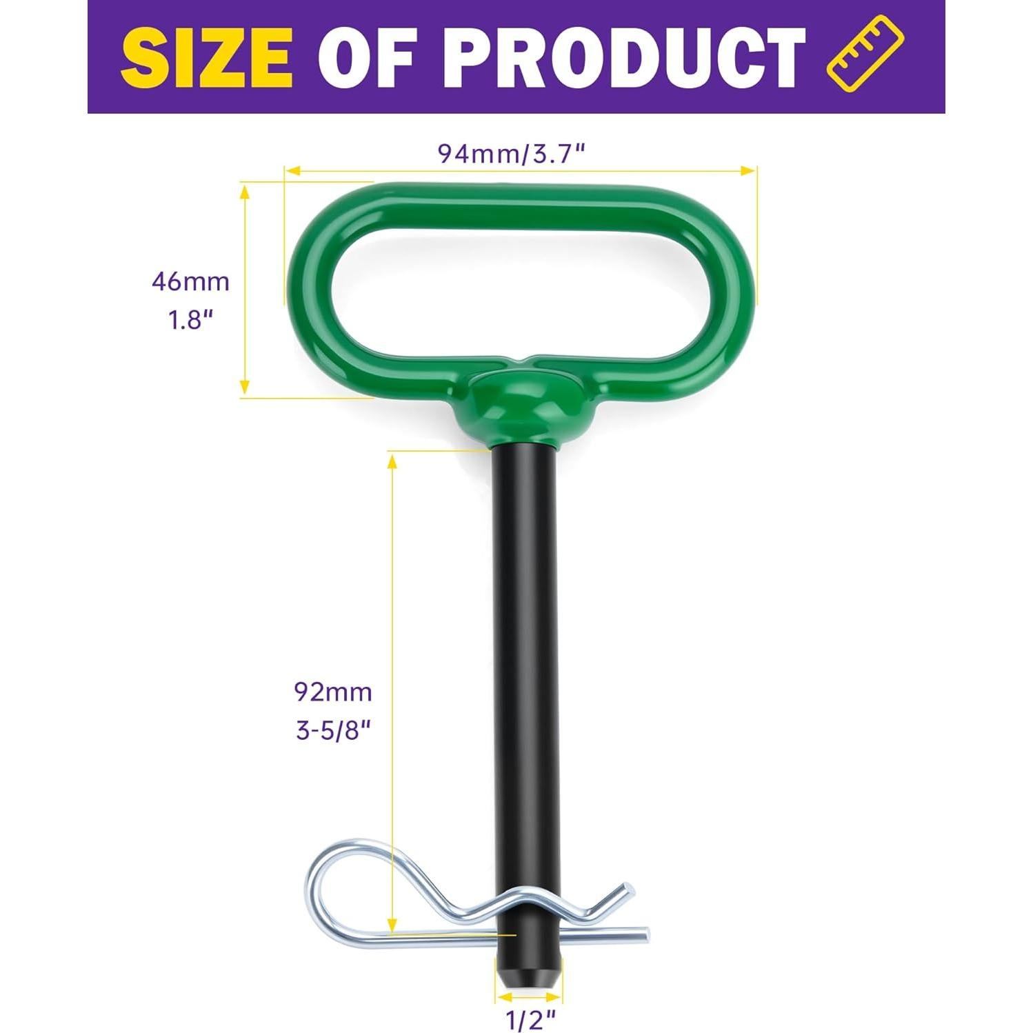 Pin de Enganche de Remolque HOWBOW 1/2" con Mango Verde