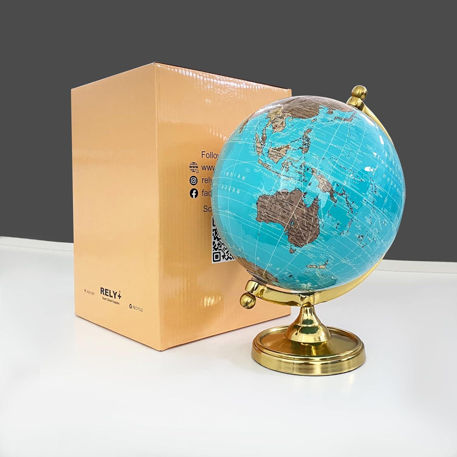 Globo Terráqueo Vintage Rely+ 15.24 cm con Base Dorada