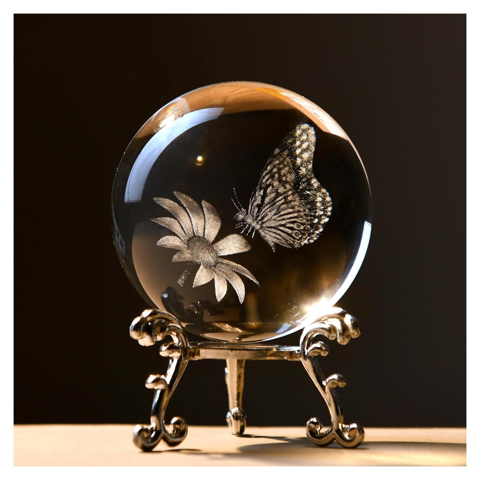 Bola de Cristal 3D Mariposa IFOLAINA 6cm con Soporte