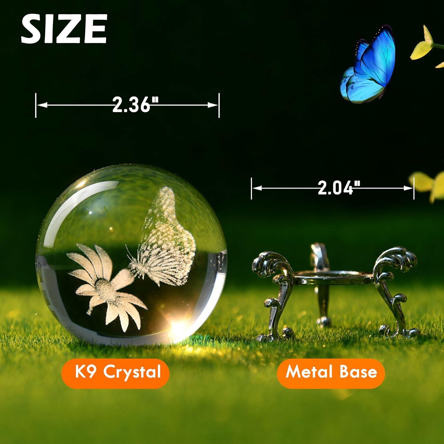 Bola de Cristal 3D Mariposa IFOLAINA 6cm con Soporte
