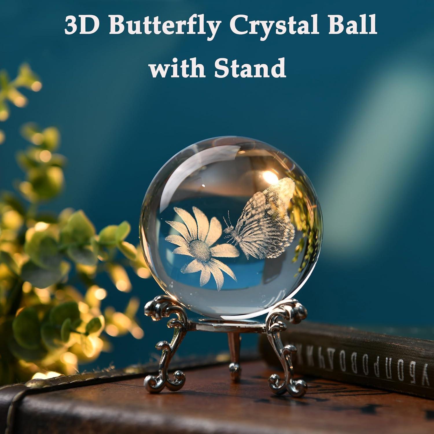 Bola de Cristal 3D Mariposa IFOLAINA 6cm con Soporte