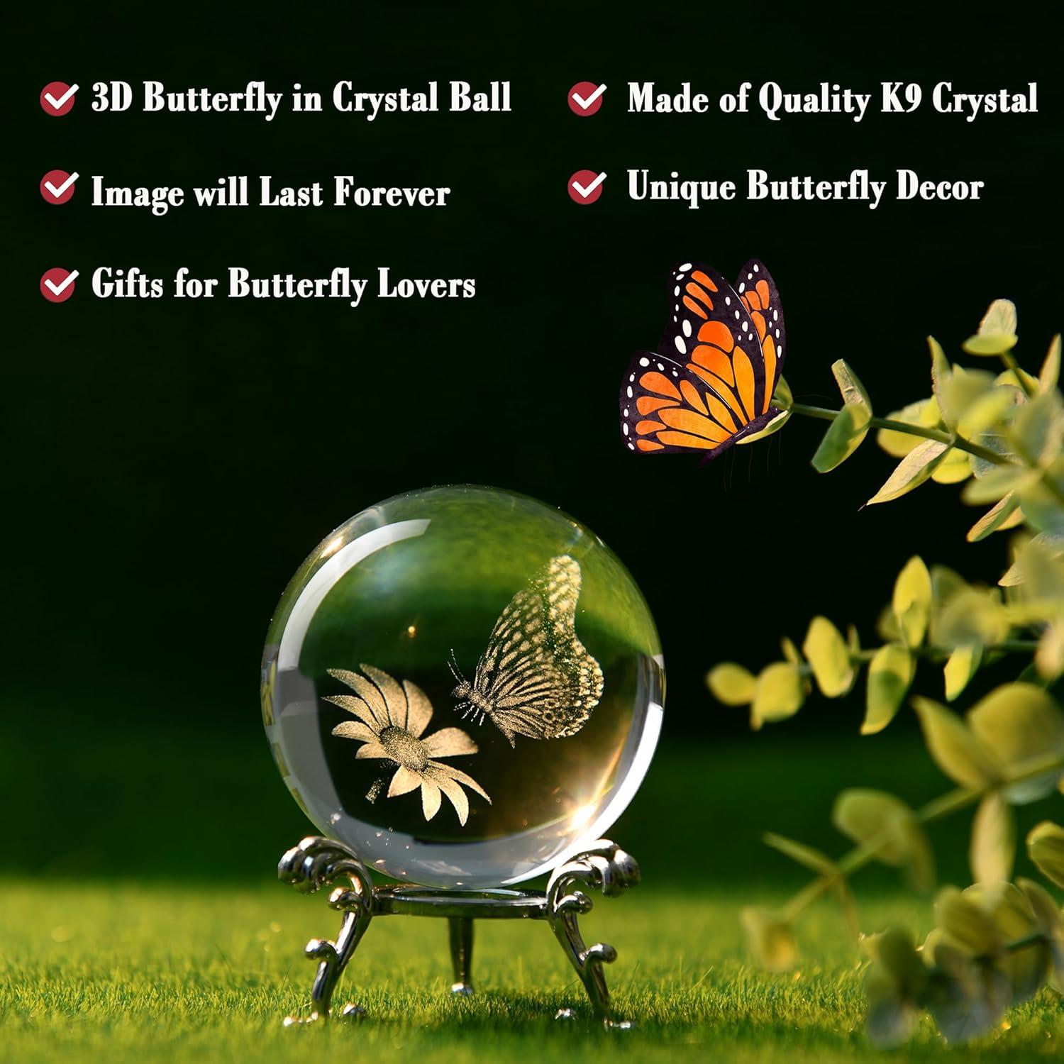 Bola de Cristal 3D Mariposa IFOLAINA 6cm con Soporte