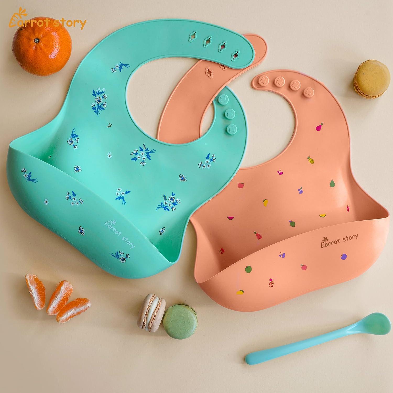 Baberos de Silicona Carrot Story Set de 2 Flores y Frutas