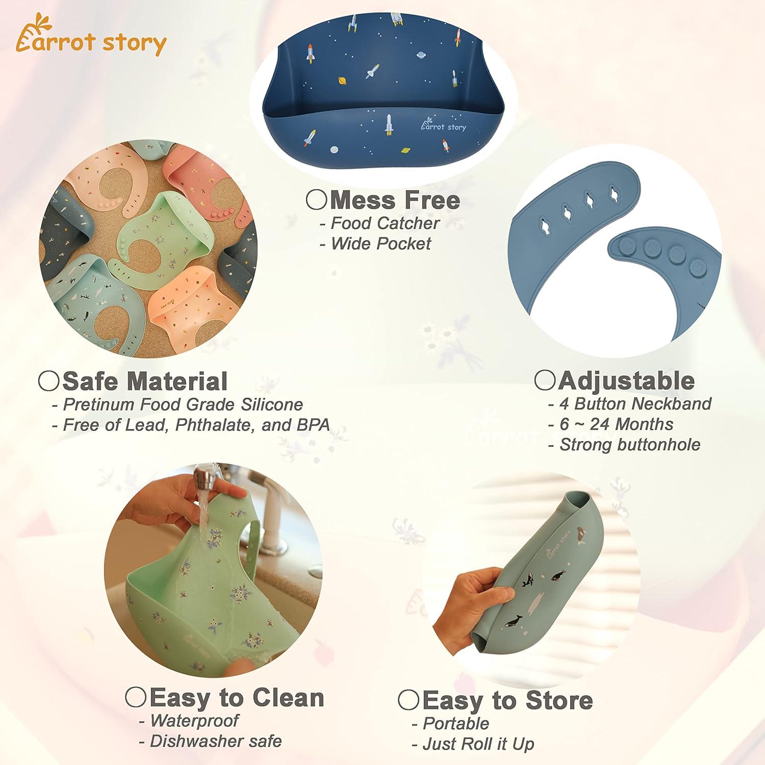 Baberos de Silicona Carrot Story Set de 2 Flores y Frutas