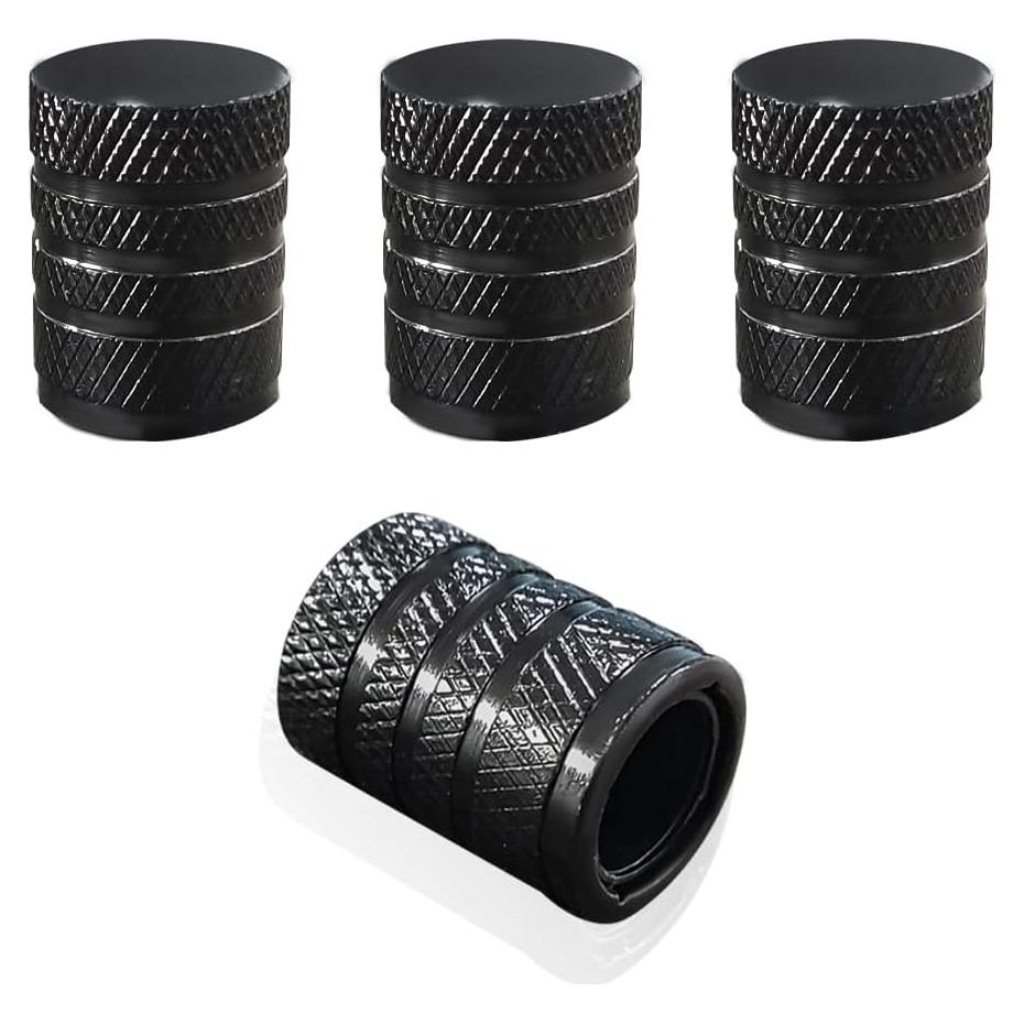 4 Tapones de Válvula de Neumático de Aluminio Povtii Negro