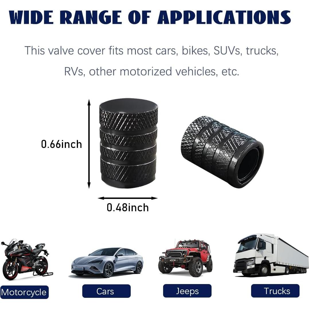 4 Tapones de Válvula de Neumático de Aluminio Povtii Negro