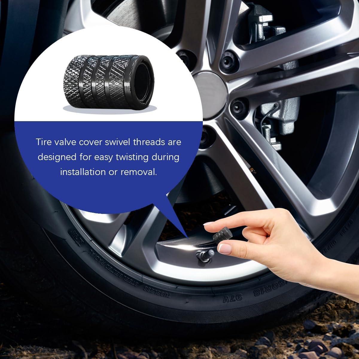 4 Tapones de Válvula de Neumático de Aluminio Povtii Negro