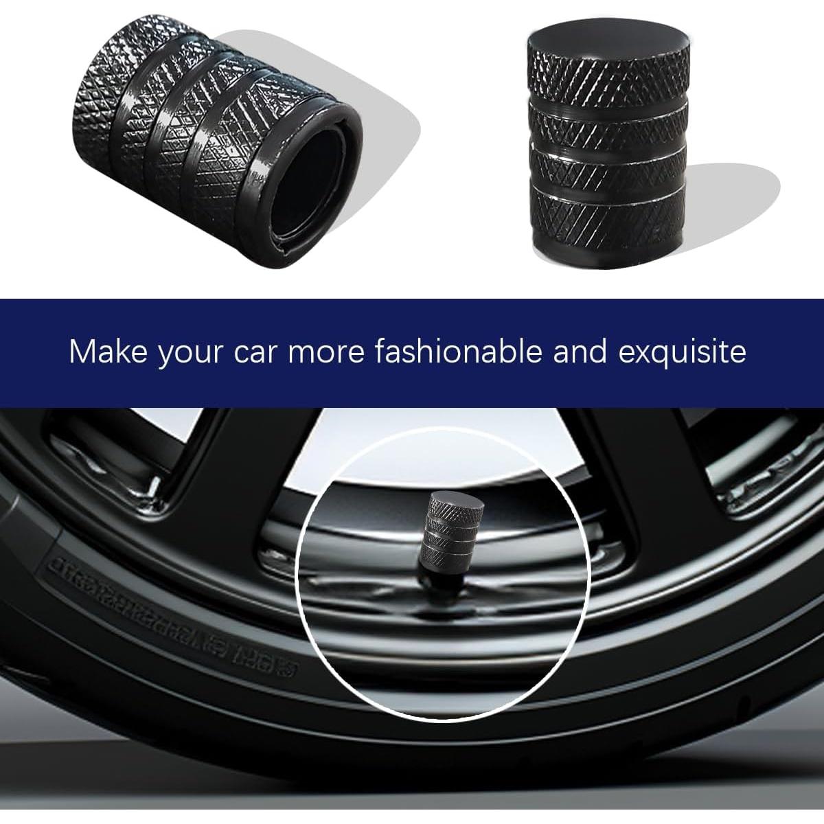 4 Tapones de Válvula de Neumático de Aluminio Povtii Negro