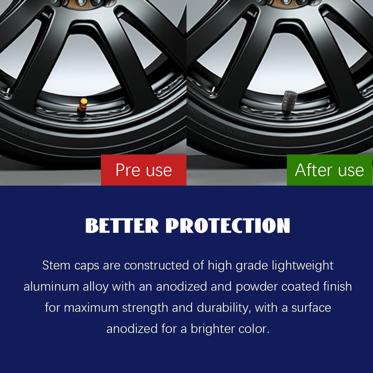 4 Tapones de Válvula de Neumático de Aluminio Povtii Negro