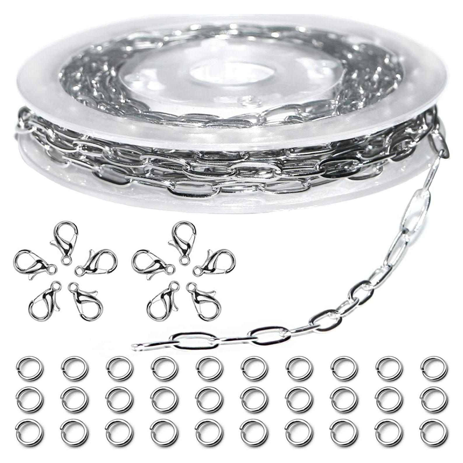 Jishi 16ft Paperclip Chain 4mm Silver Stainless Steel Paper Clip Link Chain Roll for Necklaces Jewelry Making Bracelet Craft Supplies DIY Earring Findings - Metal Jewelry Making Chain Links Bulk