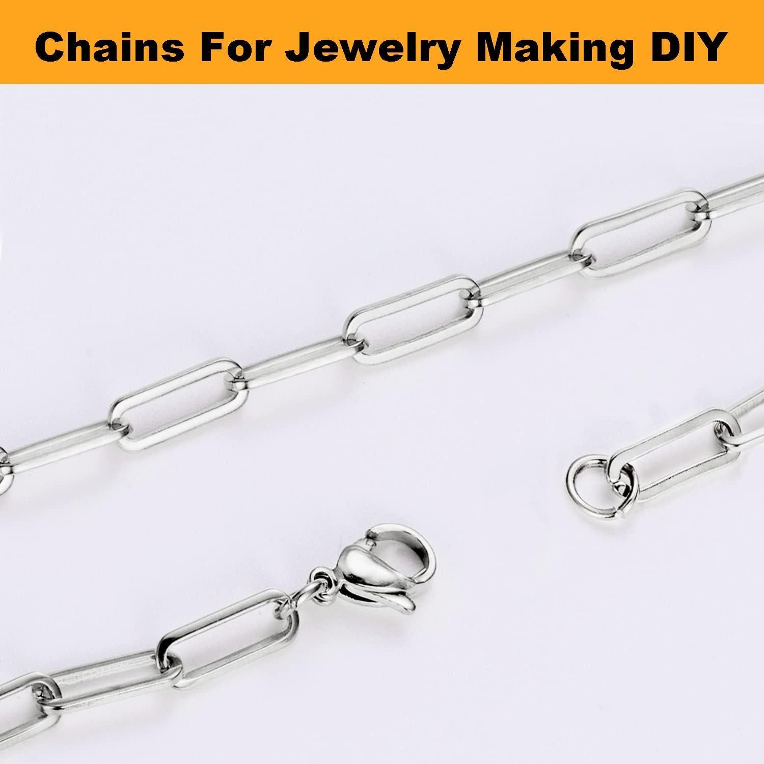 Jishi 16ft Paperclip Chain 4mm Silver Stainless Steel Paper Clip Link Chain Roll for Necklaces Jewelry Making Bracelet Craft Supplies DIY Earring Findings - Metal Jewelry Making Chain Links Bulk