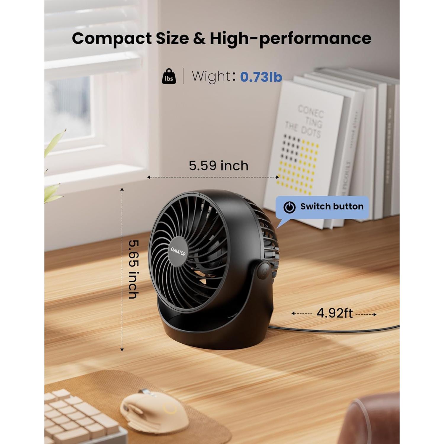 Ventilador de Mesa Gaiatop AF-01, 3 Velocidades, Negro