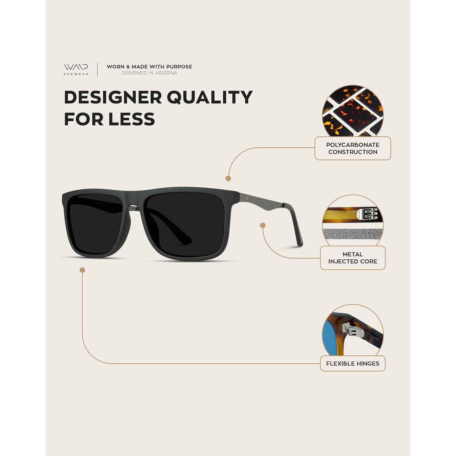 Gafas de Sol WMP Polarizadas Hombre Marco Negro Mate 56mm