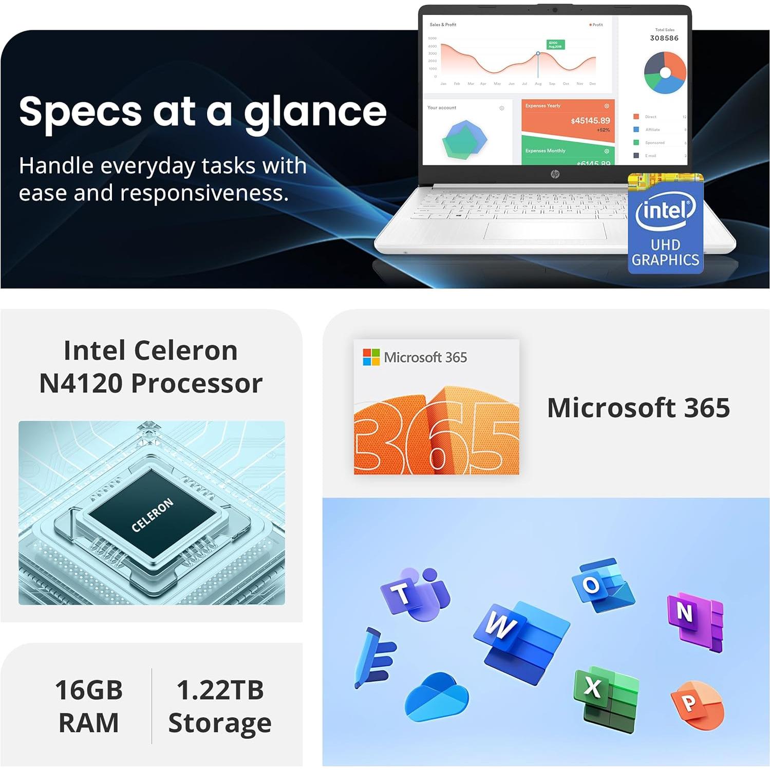 Laptop HP Stream 14" HD | 16GB RAM | 1.22TB Almacenamiento | Win 11S