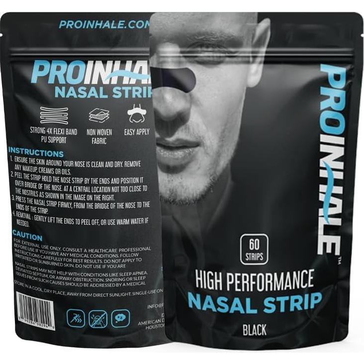 Tiras Nasales Atléticas ProInhale™ - 60 Unidades, Ajuste Cómodo