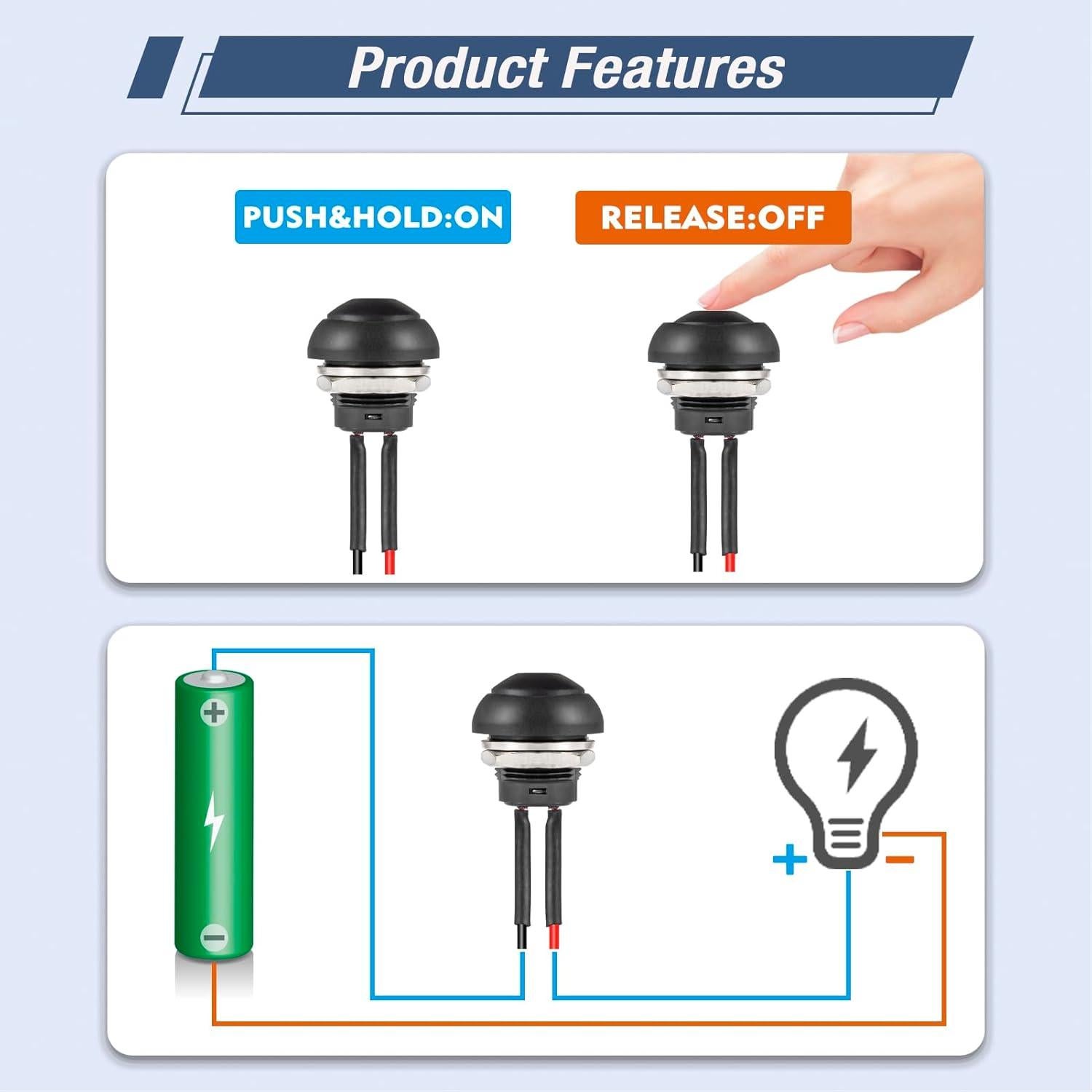 Interruptor Momentáneo Impermeable VEXUNGA 12MM Negro 6Pcs
