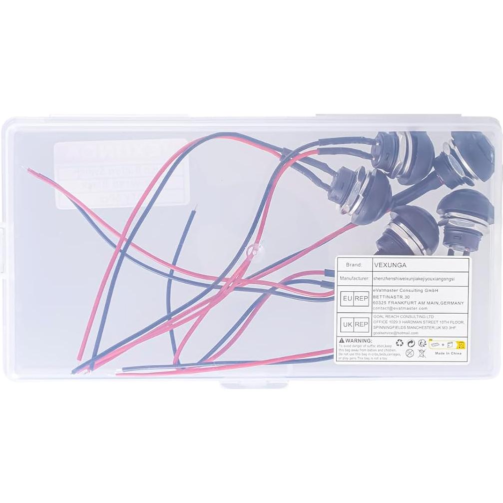 Interruptor Momentáneo Impermeable VEXUNGA 12MM Negro 6Pcs