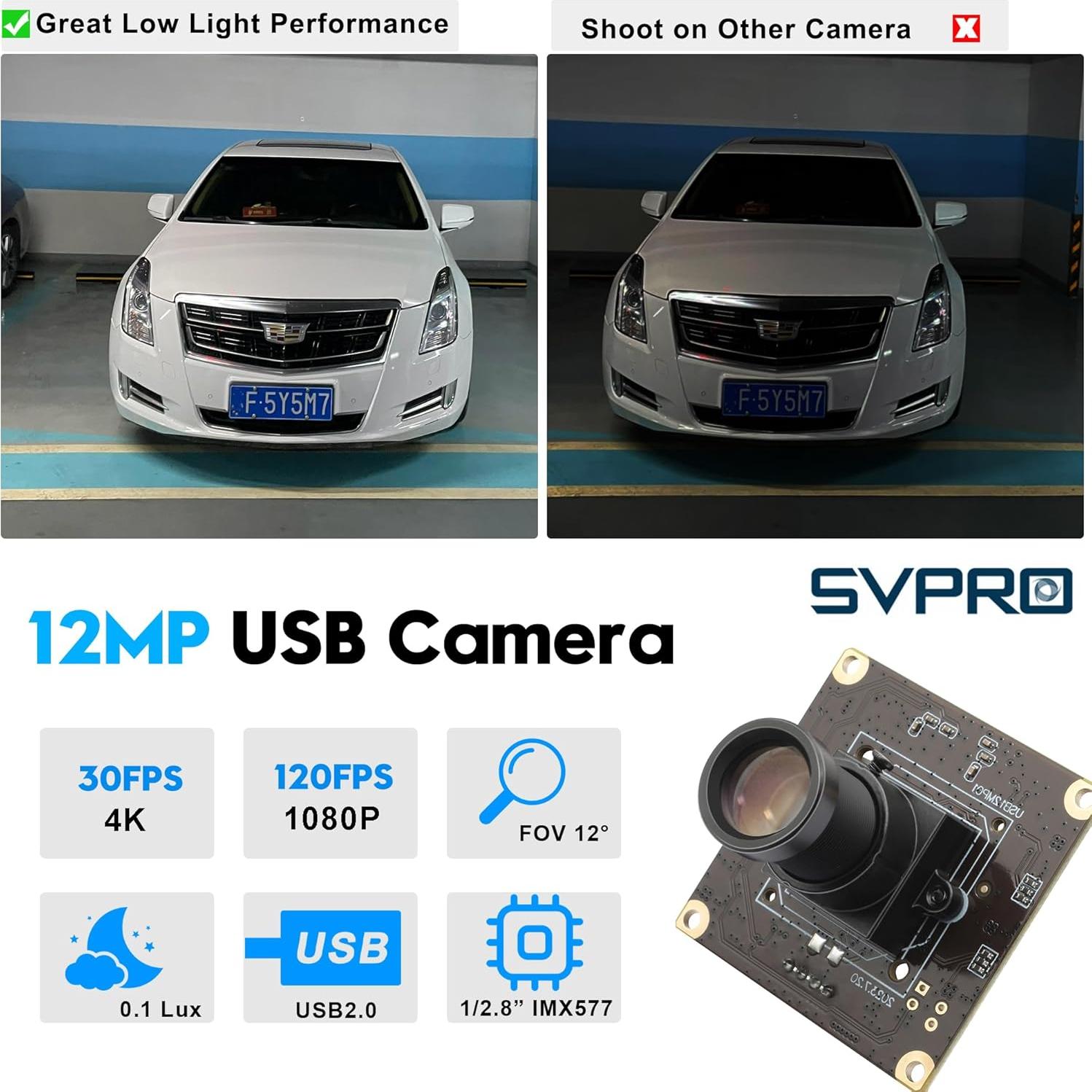 Cámara USB SVPRO 12MP 1080P 120fps Lente M12 25mm