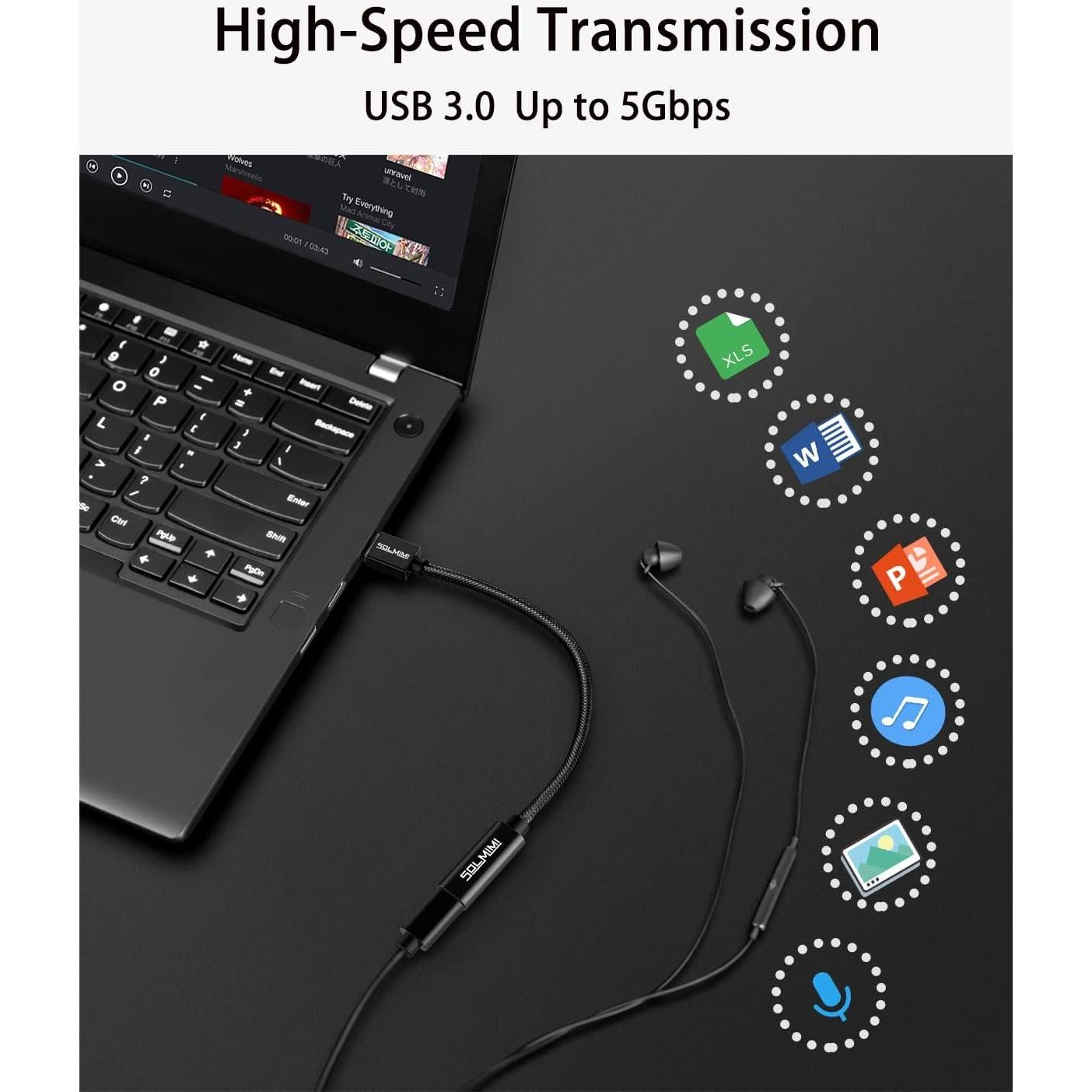 Adaptador USB C hembra a USB A macho 1.2M SOLMIMI