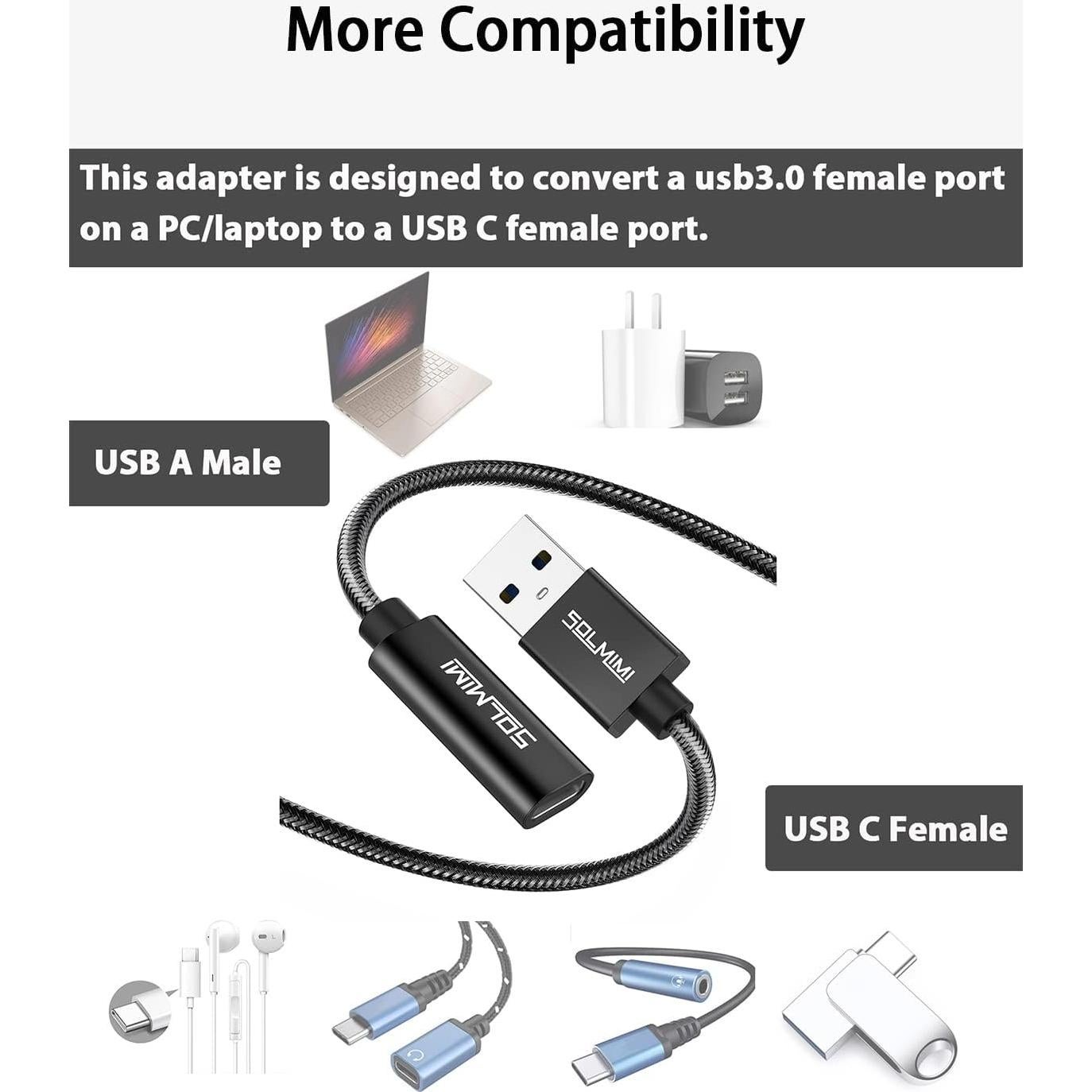 Adaptador USB C hembra a USB A macho 1.2M SOLMIMI