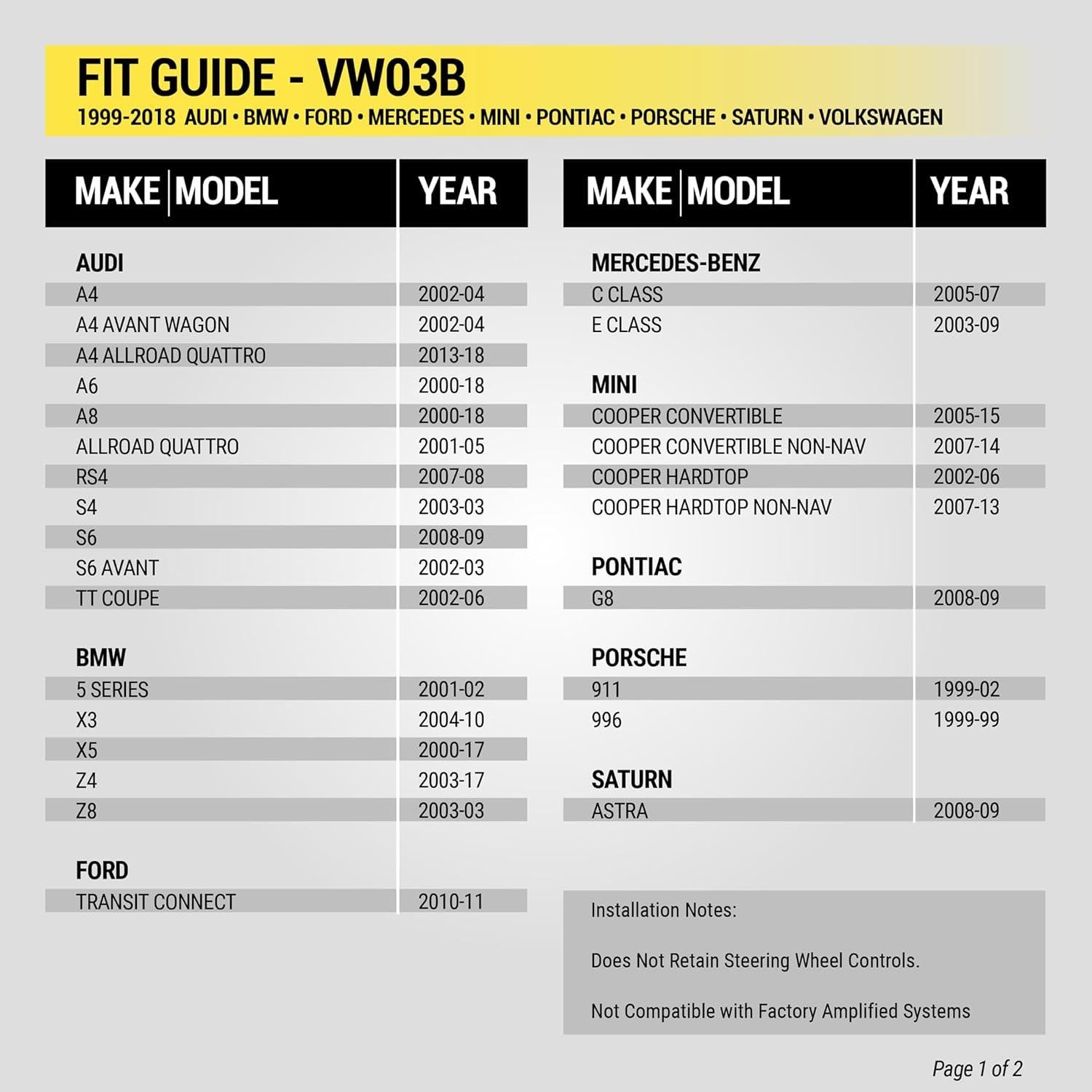 Arnés de Cableado Scosche VW03B para Volkswagen 2002+