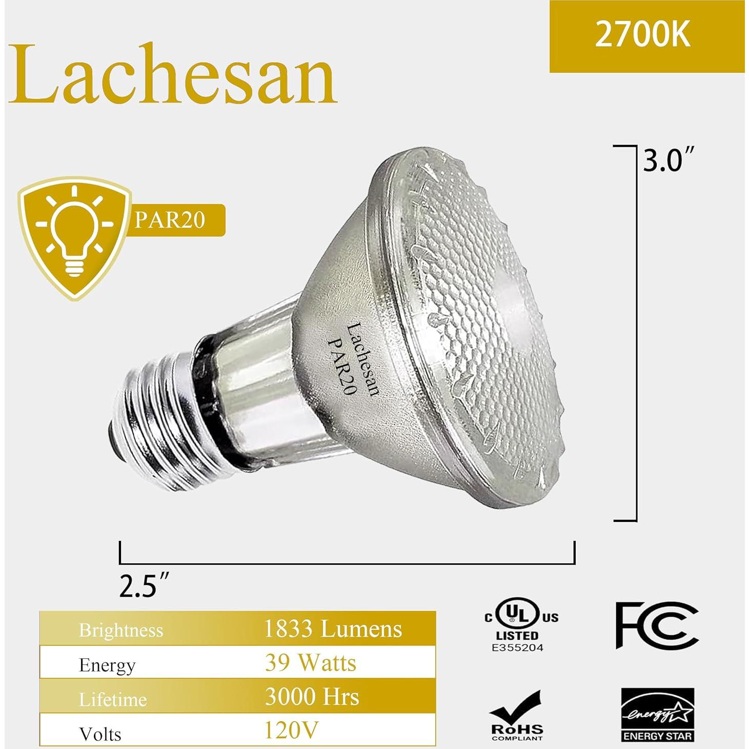 Bombillas Halógenas PAR20 Lachesan 39W 2800K 6 Pcs Regulables