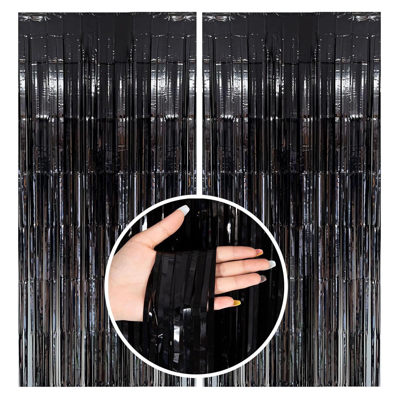 Cortinas de flecos de papel de aluminio negro BOMSI 2m x 1m