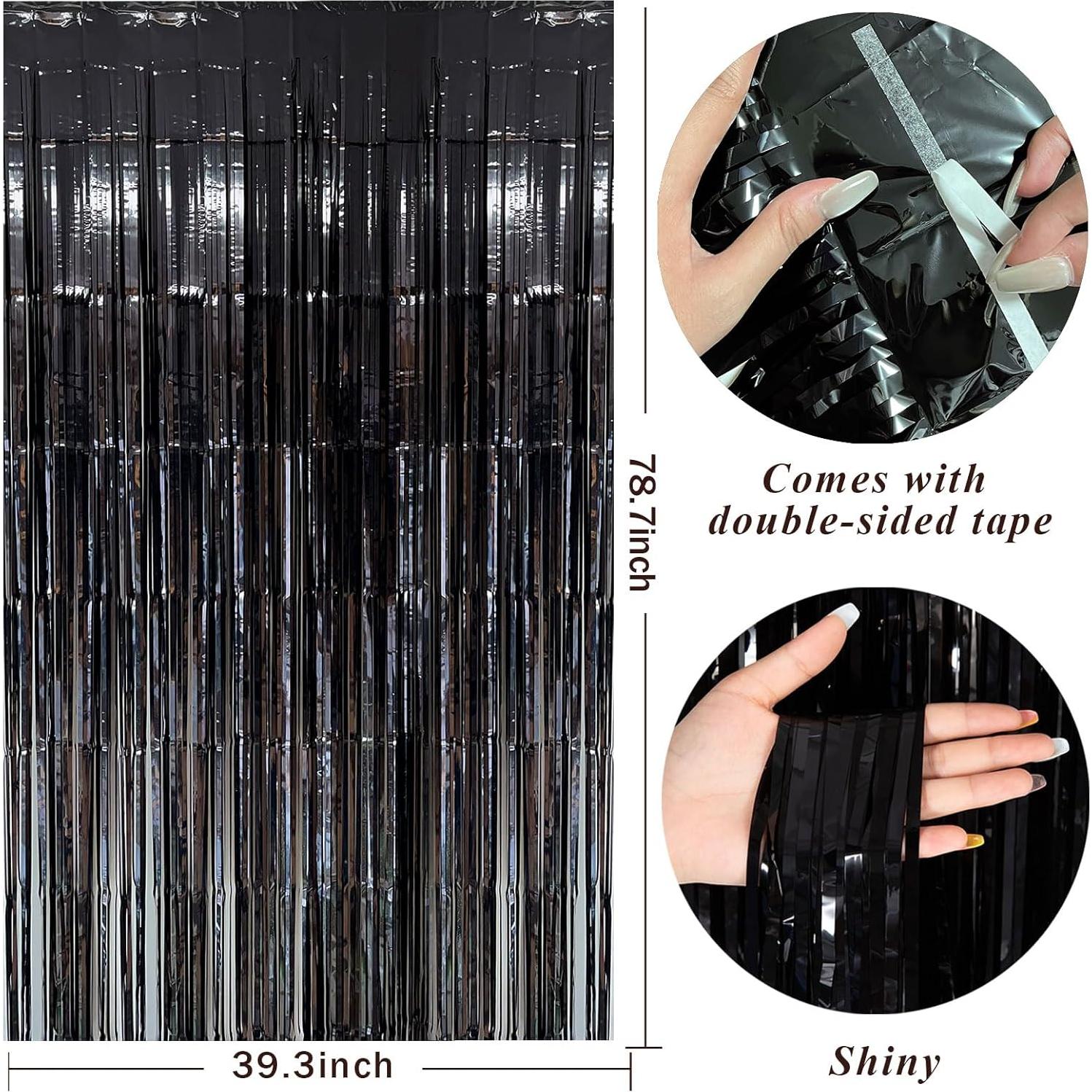 Cortinas de flecos de papel de aluminio negro BOMSI 2m x 1m