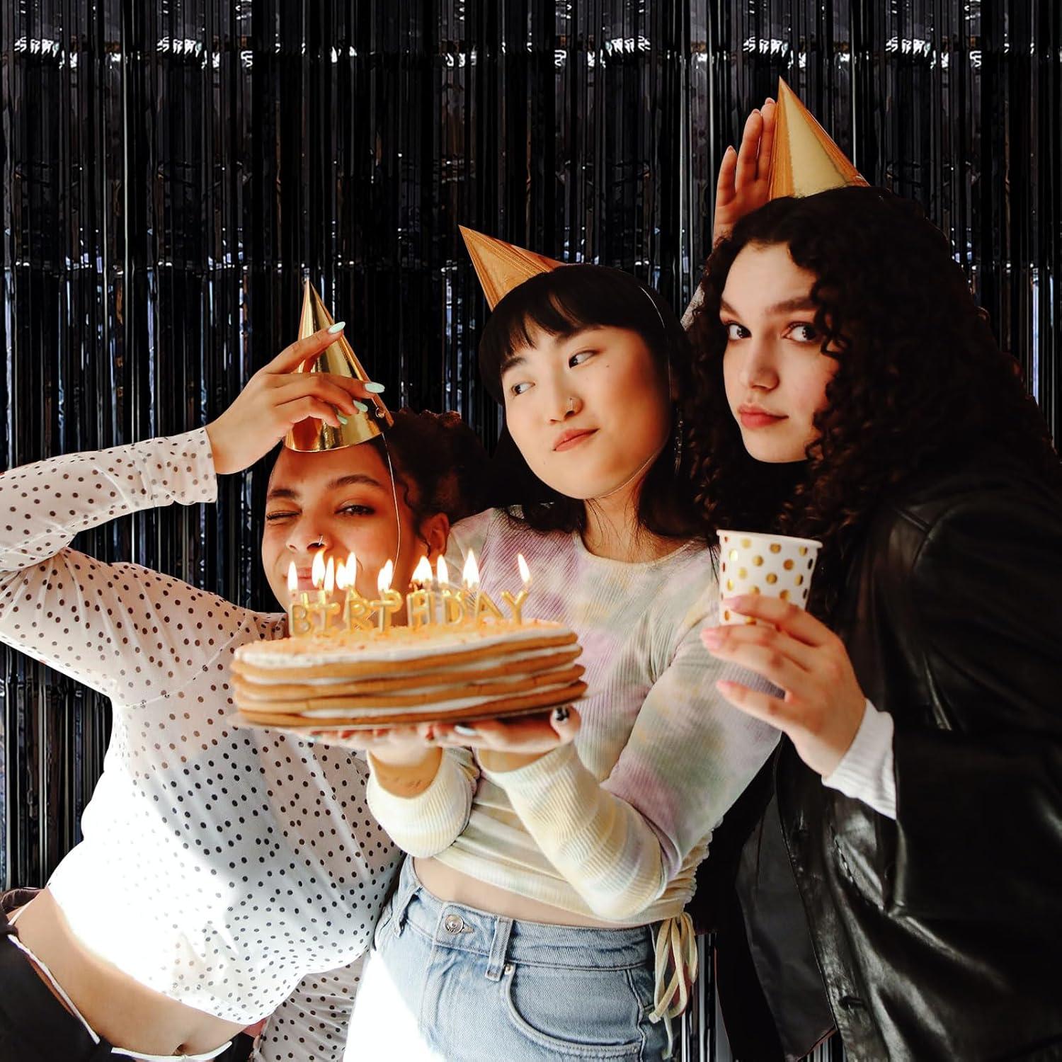 Cortinas de flecos de papel de aluminio negro BOMSI 2m x 1m