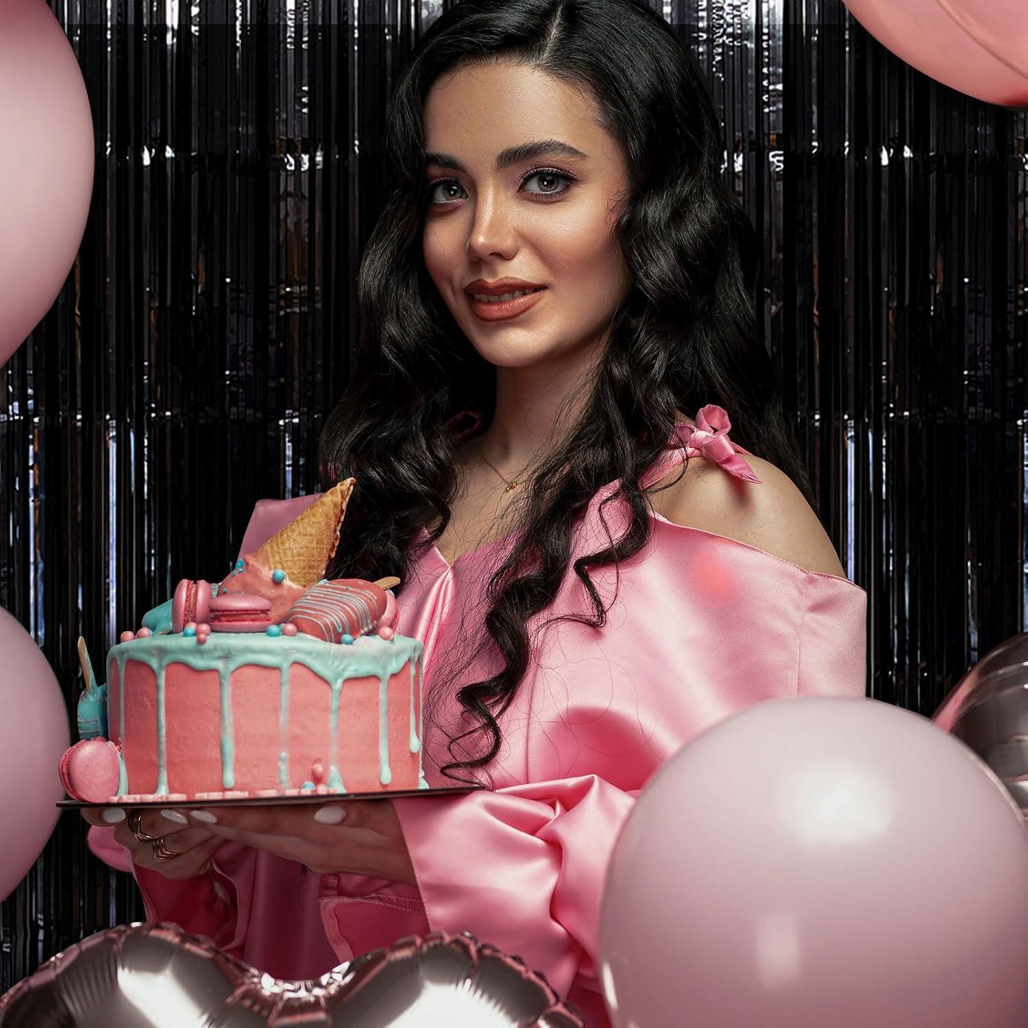 Cortinas de flecos de papel de aluminio negro BOMSI 2m x 1m