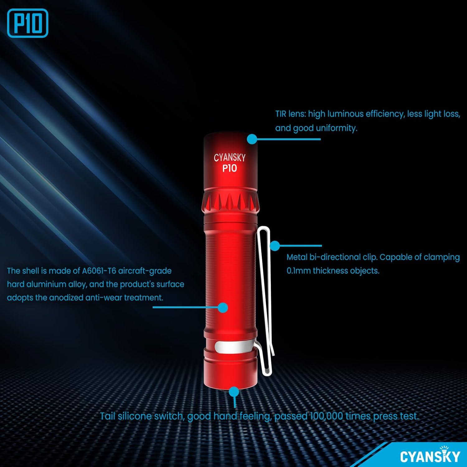 Linterna EDC CYANSKY P10 300 Lúmenes Compacta Roja