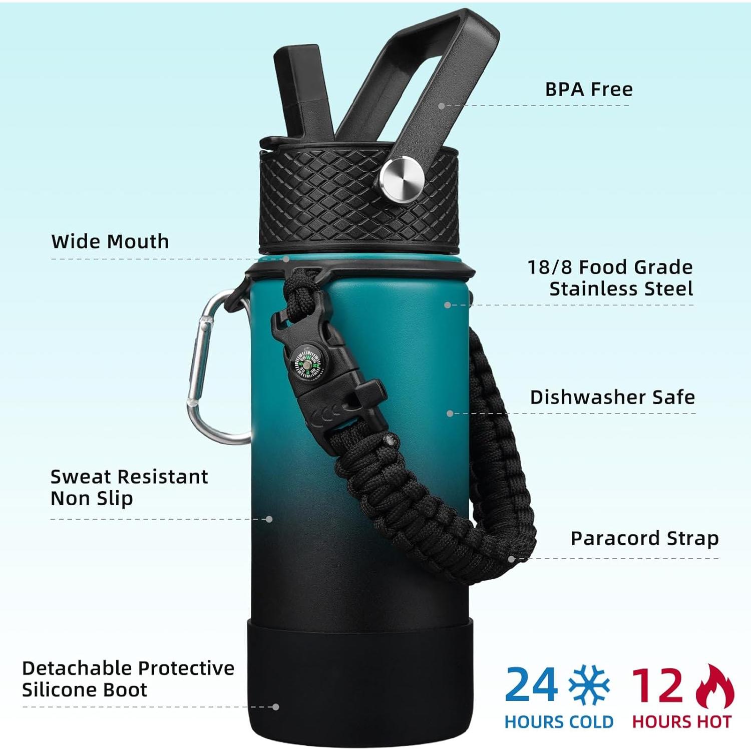 Botella de Agua Aislada BJPKPK 532ml Verde Militar y Negro